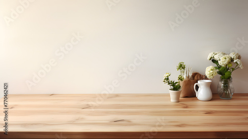 empty clean wooden kitchen table on table top