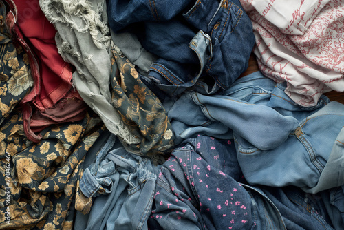 Assorted Fabrics and Clothing in a Pile - Textile Waste and Sustainability Concept