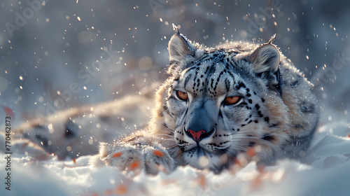 Beautiful portrait of a Snow leopard, one of the most difficult animals to find on the planet 