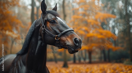  Horse in woodland with leaves and trees