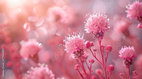  A pink flower close-up with blurred foreground and background pink flowers
