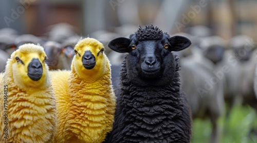  A group of sheep gathered together on a verdant field