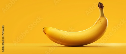   Ripe banana on yellow table beside peel