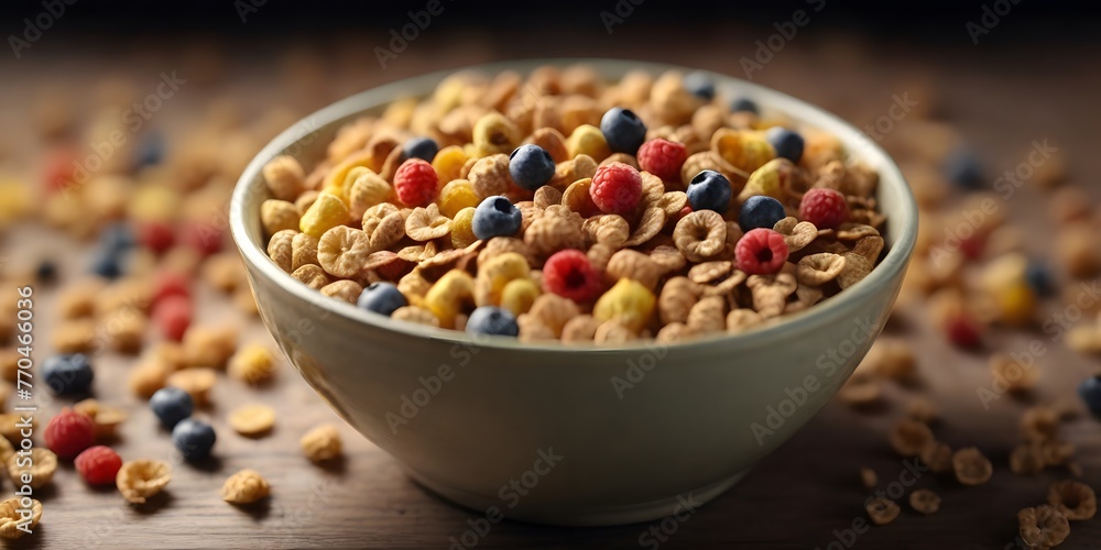 Bowl of Cereal with Raspberries and Blueberries Bowl of Cereal with Raspberries and Blueberries