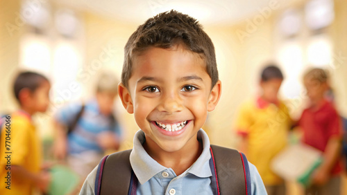 Happy Smiling African American Child Portrait in school