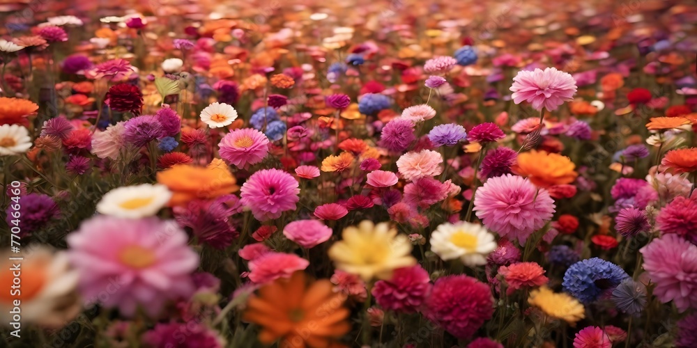 Field of colorful wildflowers bloom in spring 