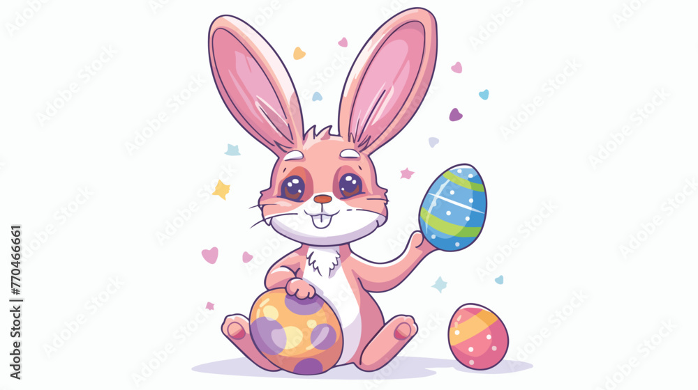 Cartoon Cute rabbit carftoon holding easter egg flat v