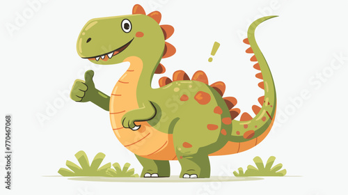 Fototapeta Naklejka Na Ścianę i Meble -  Cartoon dinosaur giving thumb up flat vector isolated