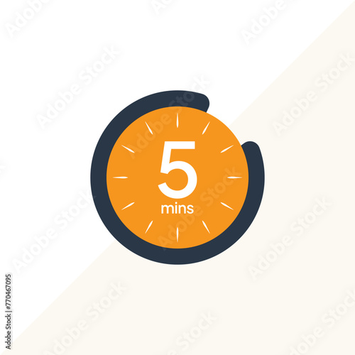 timer 5 minutes clock icon logo for web and app use 