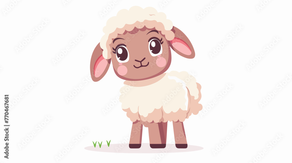 Cartoon funny baby lamb on white background flat vector