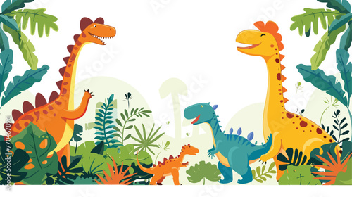 Cartoon funny dinosaurs in the jungle flat vector isolated © RedFish