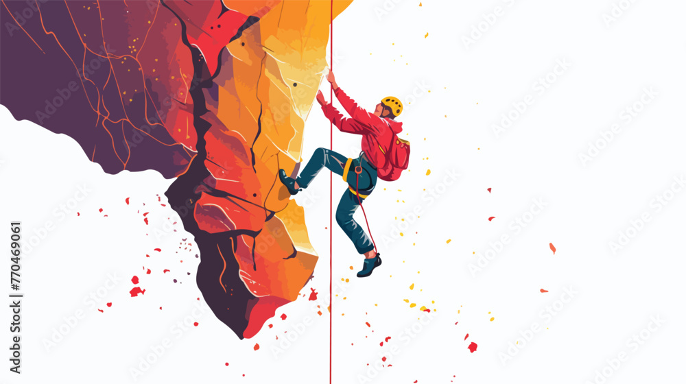 Rock climbing man. flat image in full color. vector - obrazy, fototapety, plakaty 
