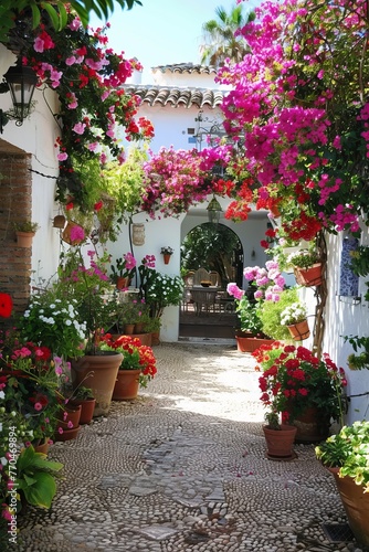 a beautiful mediterranean garden with mediterranean flowers