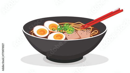 Sapporo miso ramen in a bowl flat vector isolated on white