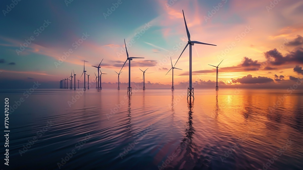Obraz premium Wind turbines in the bay of an ocean