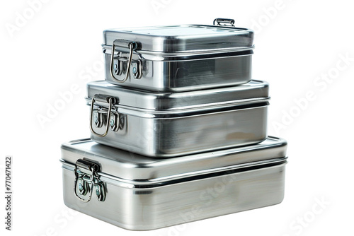 Stainless Steel Lunch Box Set On Transparent Background.