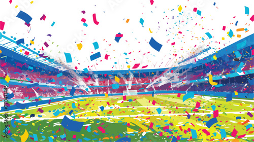 Soccer stadium with confetti as its peak moment backgr