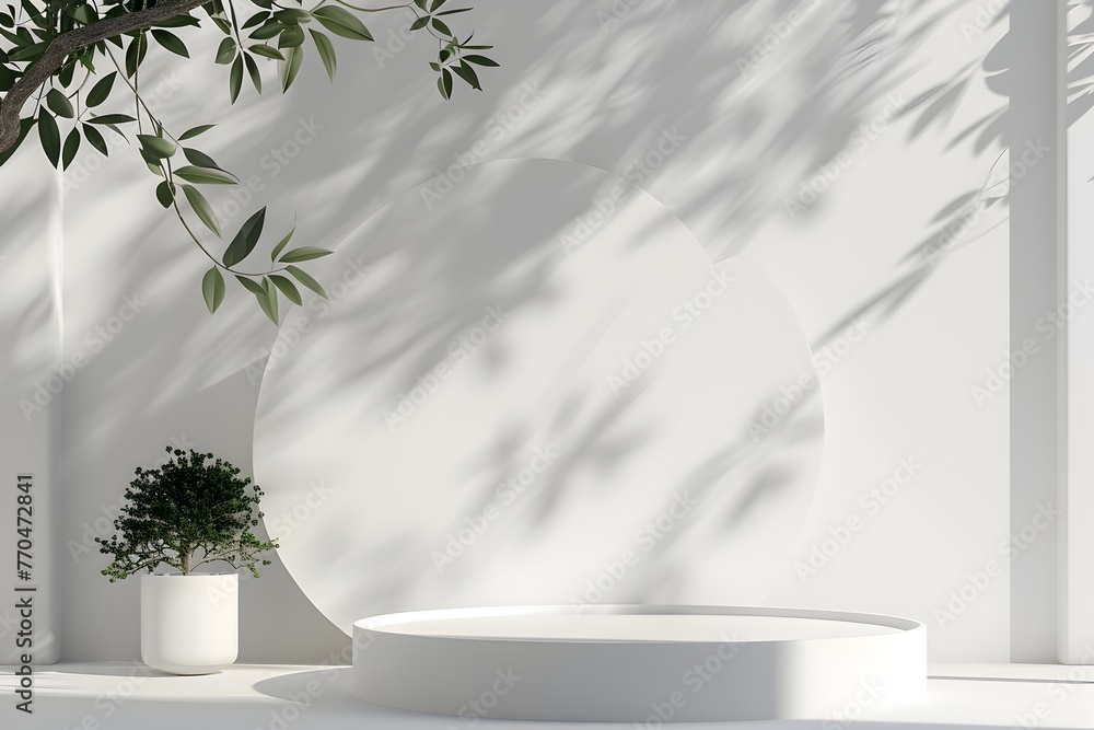 Elegant Geometric Nature Podium with Leaf Shadow Display for Modern Beauty Product Showcase Elegant Geometric Nature Podium with Leaf Shadow Display for Modern Beauty Product Showcase