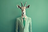 Graceful Gazelle Dressed in Mint and White Striped Suit in Candid Documentary Style Portrait