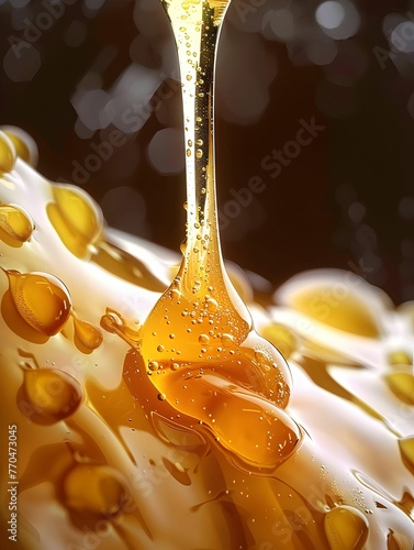 Honey Dipper Drizzling Golden Honey Splash
