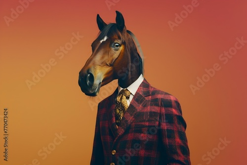 Regal Equine Gentleman in Tweed Suit Poses for Candid Documentary Portrait