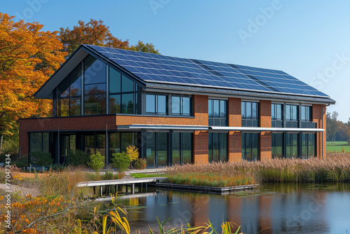 A very modern house with solar modules as a concept for a modern house
