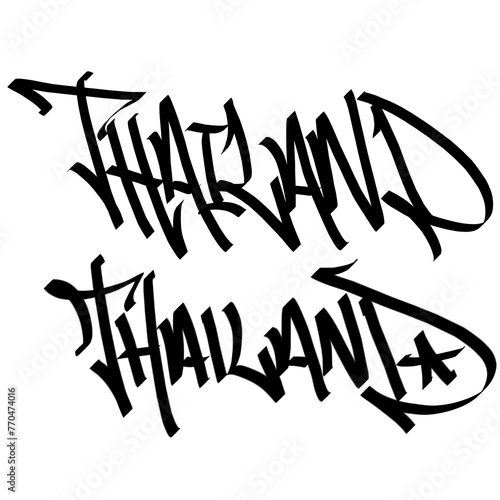 THAILAND letter the country name on the world digital illustration graffiti handstyle signature symbol tags painting with black and white color (ID: 770474016)