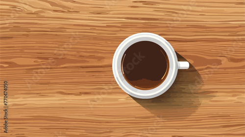 Top view of a coffee cup on a wooden table flat vector