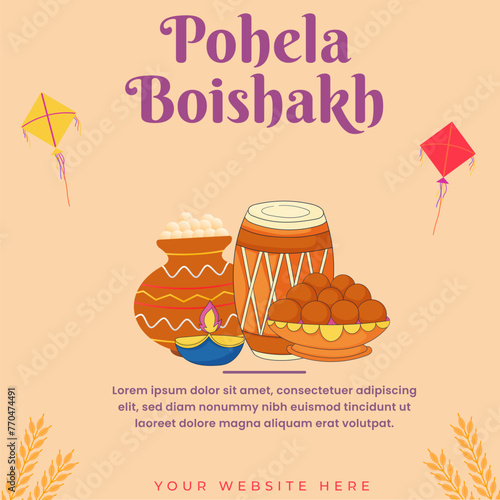 Bengali New Year Pohela Boishakh social media background. Vector illustration.  photo