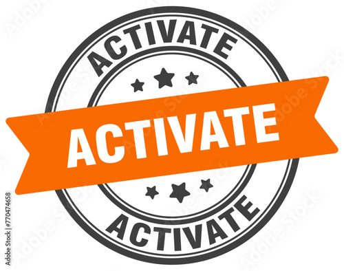 activate stamp. activate label on transparent background. round sign