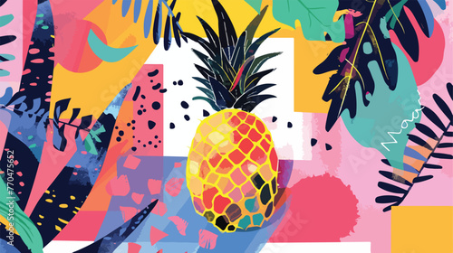 Vector illustration of a pineapple hand drawn colorful