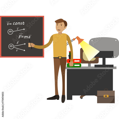 Professor teaching physics at university vector icon isolated on white