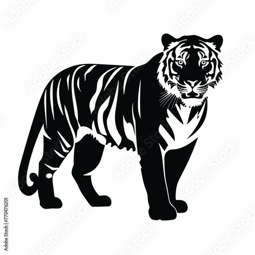 Fototapeta Naklejka Na Ścianę i Meble -  Tiger black icon on white background. Tiger silhouette