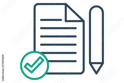 assessment icon. pencil and paper. icon related to action plan, business. line icon style. business element illustration