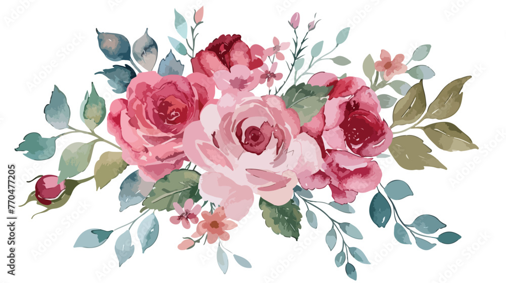 Watercolor rose flower bouquet. Hand painted floral ar