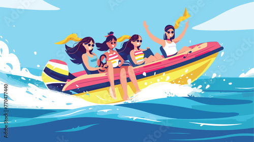 Web poster activities in summer girls having fun riding