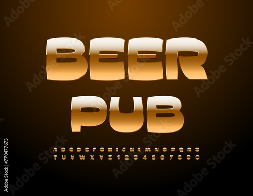 Vector trendy Advertisement Beer Pub. Modern Cool Font. Premium Gold Alphabet Letters and Numbers.