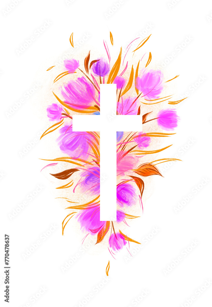 Watercolor Easter cross clipart. Floral crosses illustration, lily flower arrangements, png on transparent background 

