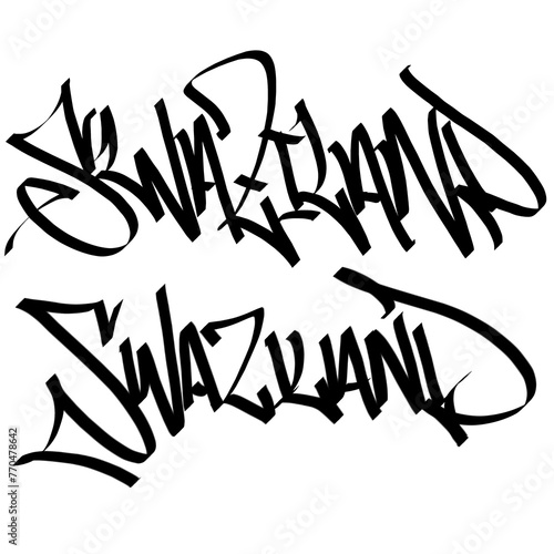 SWAZILAND letter the country name on the world digital illustration graffiti handstyle signature symbol tags painting with black and white color (ID: 770478642)
