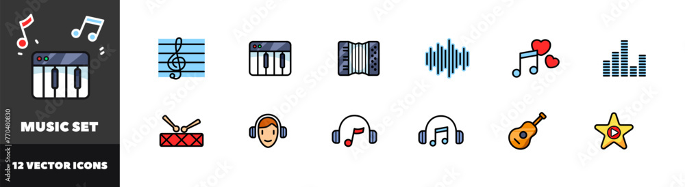 Music icon set. Flat style. Vector icons Music icon set. Flat style. Vector icons
