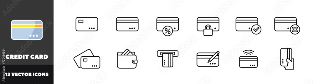 Credit card icons set. Card icons. Linear style. Vector icons Credit card icons set. Card icons. Linear style. Vector icons