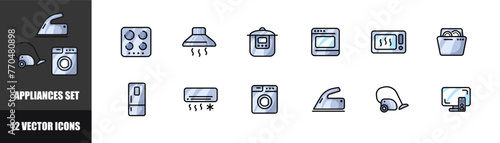 Appliances icon set. Flat style. Vector icons
