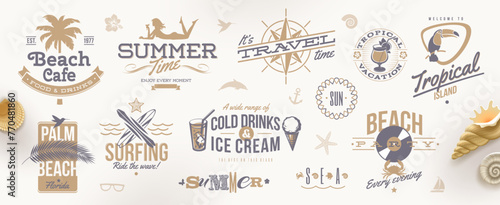 Set of travel and vacation retro emblems and logo. Vector illustration.