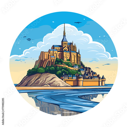 Mont Saint-Michel hand-drawn comic illustration. Mont Saint Michel. Vector doodle style cartoon illustration
