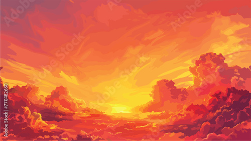 Vibrant orange red colours of sunset sky with clouds.