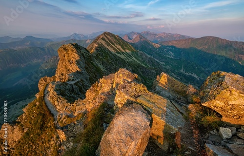 Peak Baranec and Tri Kopy and in West Tatras mountains, Slovakia. Colorful autumn landscape. Discover the beauty of high mountain tourism photo