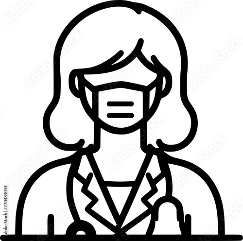 Fototapeta Naklejka Na Ścianę i Meble -  Woman in medical mask line icon. linear style sign for mobile concept sign, symbol, vector, art
