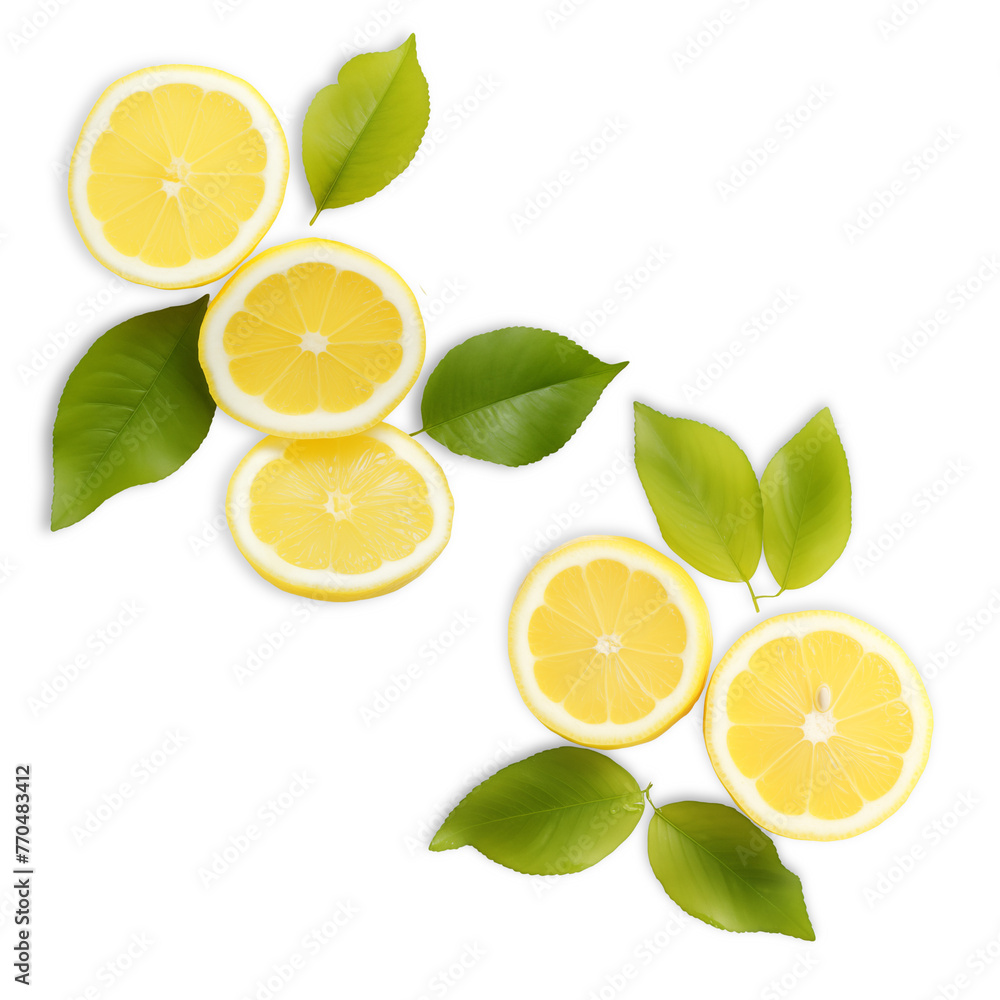 Lemons top view on a transparent background, citrus visuals Lemons top view on a transparent background, citrus visuals