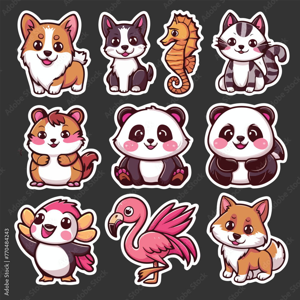 Cute Cartoon Animals Stickers Bundle
