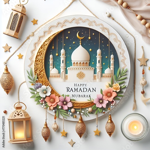 Plate with Artistic Depiction of a Mosque and Lanterns